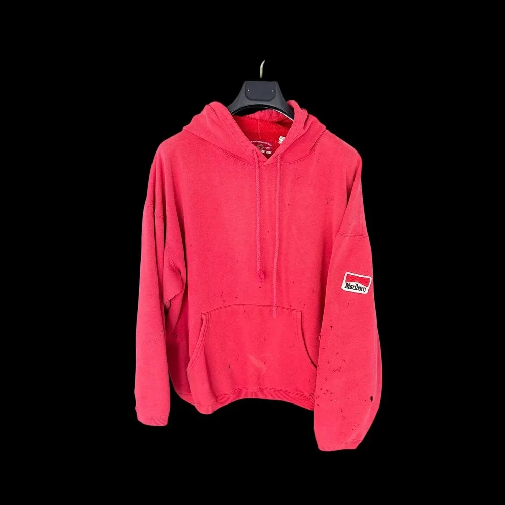 Vintage Marlboro 90's Red Distressed Hoodie Mens XL Thrashed Sweatshirt